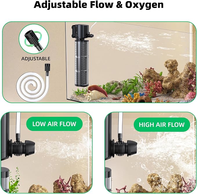 FREESEA Aquarium Fish Tank Filter: 20W 400GPH Internal Power Filter 3-Stage Filtration for 75-150 Gallon Saltwater Betta Turtle Tanks