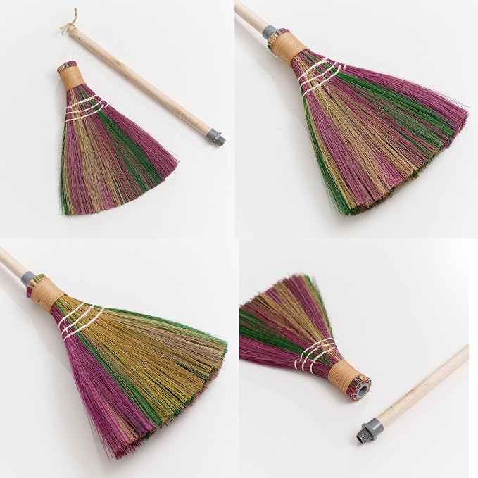 Vietnamese Colorful Straw Soft Broom, Natural Whisk Broom Sweeping Broom, Broom for Cleaning, Decorations Item Indoor Outdoor, Wedding Broom with 29.52" Length