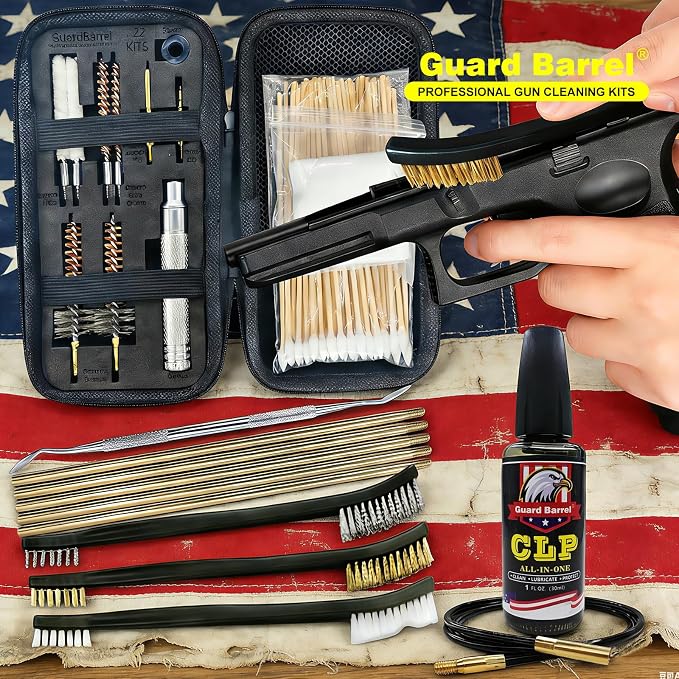 Gun Cleaning Kit for .22 .223Cal .22LR, 5.56 Cleaning kit with 30ml Gun Cleaning Oil, Gun Cleaning Snake, Cleaning Swabs, Bronze Bore Brush and Brass Jag Adapter with Portable Case