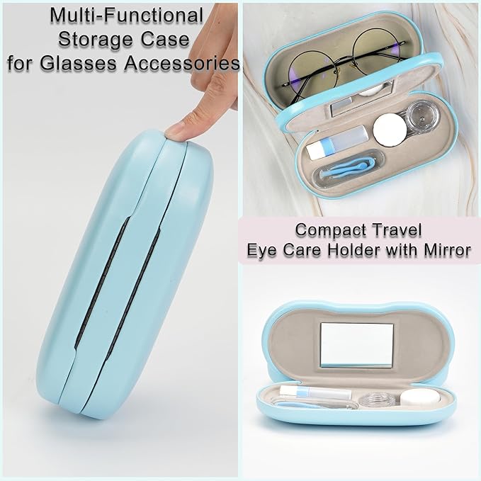 Lasiyanor 2 in 1 Eyeglass Case Portable Double Sided Contact Lens Box Multifunction With Tool for Travel Daily Outdoor