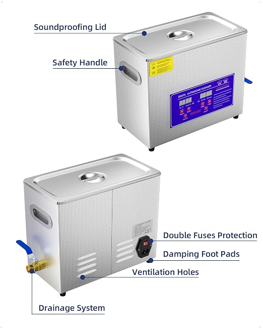 Ultrasonic Cleaner 6.5L,Professional Ultrasonic Cleaning Machine for Jewelry Eyeglasses Dental Industrial Parts Automotive and Motorcycle Parts