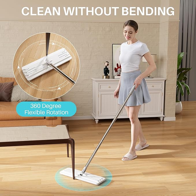 JOYMOOP 8L Flat Mop System with Extension Handle, Large Capacity for Household & Commercial Use, Ideal for Floor, Window & Wall Cleaning – Includes 5 Washable Microfiber Pads for Wet & Dry Use
