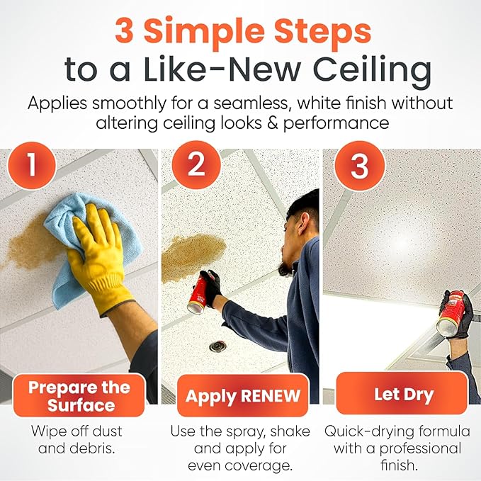 Renew Ceiling Tile Spray Paint, Commercial-Grade, Conceals Water & Smoke Stains, Fire-Retardant, Preserves Acoustics (Pack of 1)
