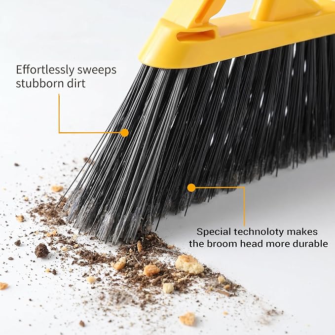 4 Pack Heavy Duty Commercial Broom, Indoor/Outdoor Broom for Floor Cleaning | Hard Bristle Angle Broom For Sweeping Courtyard Restaurant Garage Patio Decks Mall Market Kitchen Office Lobby Shop