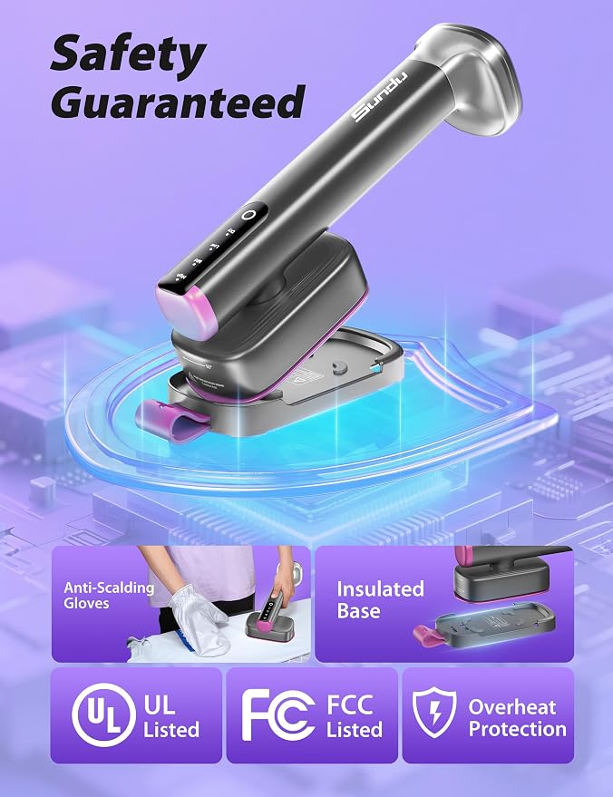 Steamer for Clothes Portable Handheld Garment Steamer,15s Fast Heat-up,Steamer Ironing Gloves,35 Minutes of Continuous Ironing for Travel and Home(Gray + Purple) | Compact 15s heat-up, 180ml tank, 35min powerful steam, 4 Modes , includes gloves,Quick w...