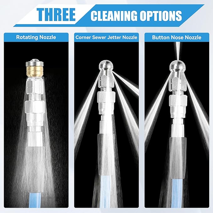RIDGE WASHER Sewer Jetter Kit for Pressure Washer 150FT, 3600 PSI Drain Cleaning Hose with Short Power Washer Gun, 1/4 Inch NPT Corner, Rotating and Button Nose Sewer Jetting Nozzle