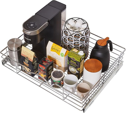 HOLDN’ STORAGE Pull Out Cabinet Organizer, Slide Out Drawer for Kitchen Cabinets & Pantry, Roll Out Shelf for Pots, Pans & Under Sink Storage, Heavy-Duty Full-Extension, 26"W x 21"D x 5"H