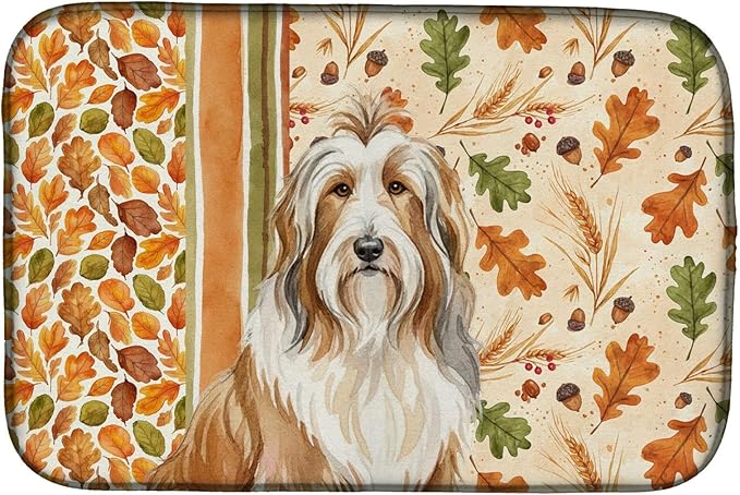 Caroline's Treasures Fawn Bearded Collie Heirloom Fall Dish Drying Mat Absorbent Dish Drying Mat Pad for Kitchen Counter Dish Drainer Mat for Countertop, 14 x 21", Multicolor
