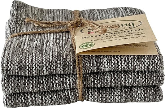 Solwang 3-Piece Danish Cotton Dishcloths in 100% Certified Organic Cotton Made in India (White/Grey Melange Organic Trio)