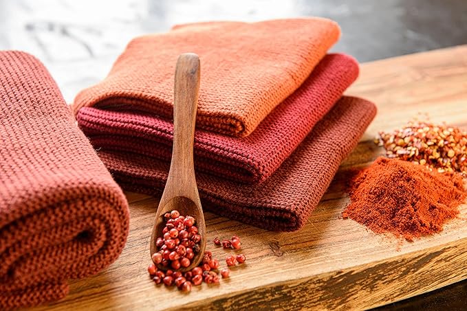 Solwang 3-Piece Danish Cotton Dishcloths in 100% Certified Organic Cotton Made in India (Burned Red Organic Combi)
