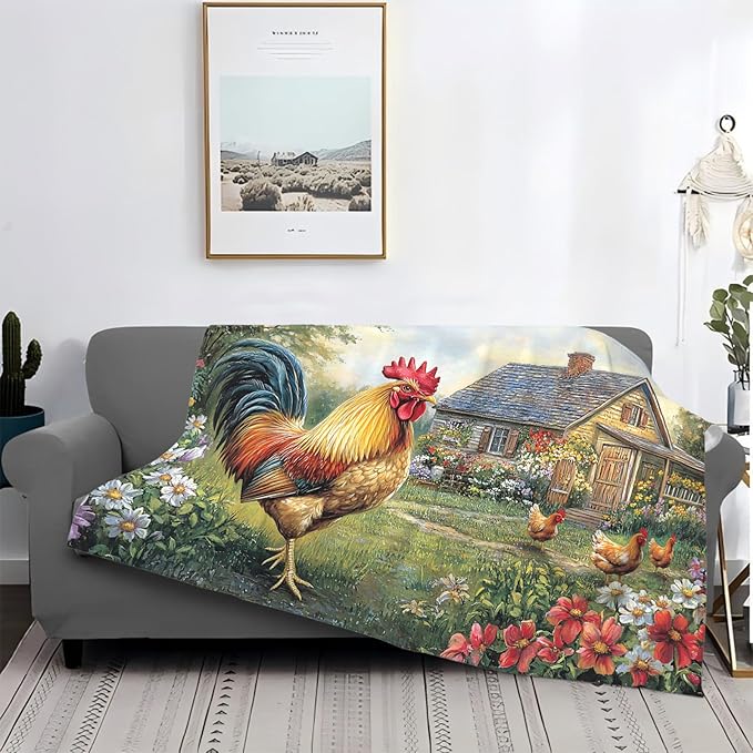Tijuboni Rooster Chicken Throw Blanket Rooster Gifts for Girls Boys Women Men Kids Adults Soft Flannel Fleece Blanket for Couch Sofa Bed Home Decor 50"x60"