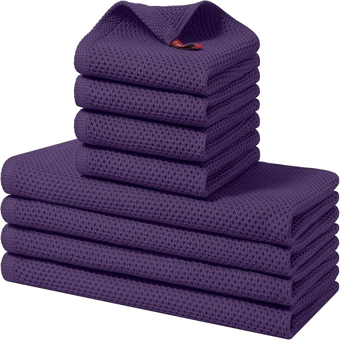 Homaxy 100% Cotton Kitchen Towels and Dishcloths Set, 12 x 12 Inches and 13 x 28 Inches, Set of 8 Bulk Kitchen Towels Set, Ultra Soft Absorbent Dish Cloths for Washing Dishes, Eggplant