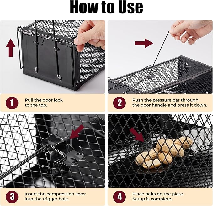 2 Pack Humane Rat Traps 12.5"x5.5"x4.5", Reusable Mouse Traps for Indoor/Outdoor Use, No-Kill Live Capture for Chipmunks, Squirrels, Rats, Mice