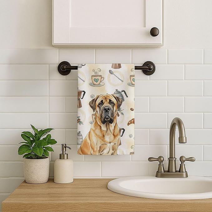Caroline's Treasures Fawn English Mastiff Coffee Bar Kitchen Towel Velour Plush Front and Cotton Loop Back Machine Washable