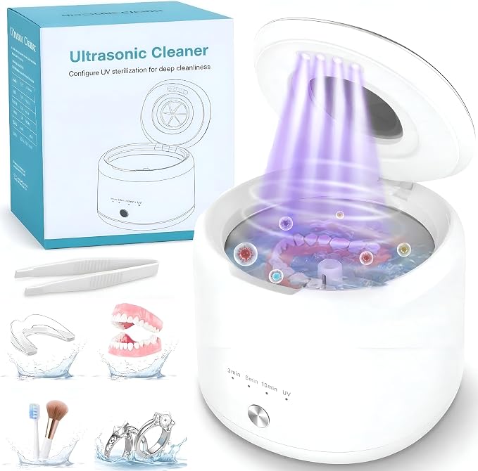 Ultrasonic Retainer Cleaner Machine, 45kHz Dental Cleaning Pod with 200ML Capacity, Deep Cleaning for Dentures, Aligners, Mouth Guards, Night Guards, Toothbrush, Braces & Jewelry | Ultrasonic Deep Cleaning With UV Lamp