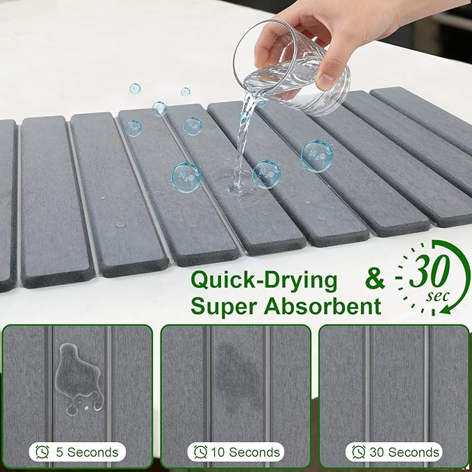 Large Stone Drying Mat for Kitchen Counter, Collapsible Stone Dish Drying Mats, Water Absorbing Diatomaceous Earth Drying Stone for Kitchen Counter, Kitchen Dish Drying Stone Mat, 24"×16" (White)