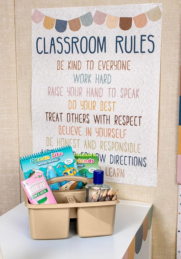 Teacher Created Resources Light Brown Portable Plastic Storage Caddy 6-Pack for Classrooms, Kids Room, and Office Organization, 3 Compartments