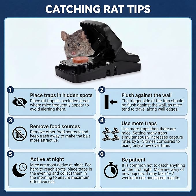 Qualirey 6 Pcs 8.3in Large Rat Snap Traps Mouse Traps Indoor for Home Mouse Trap Mice Killer Indoor Mice Snap Trap Multi-capturing Tooth Design Quick Setup and Reusable for Squirrels, Chipmunks