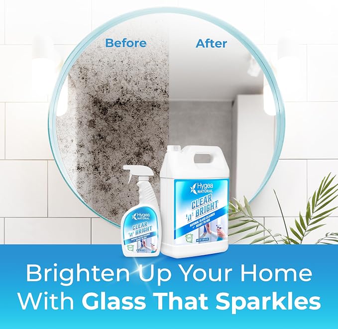 Hygea Natural Clear 'n' Bright - Glass Cleaner Spray - Streak-Free & Ammonia-Free Window Cleaning - Window & Mirror Cleaning Supplies - Safe & Fast with Natural Ingredients (1 Gallon & 24oz Spray)