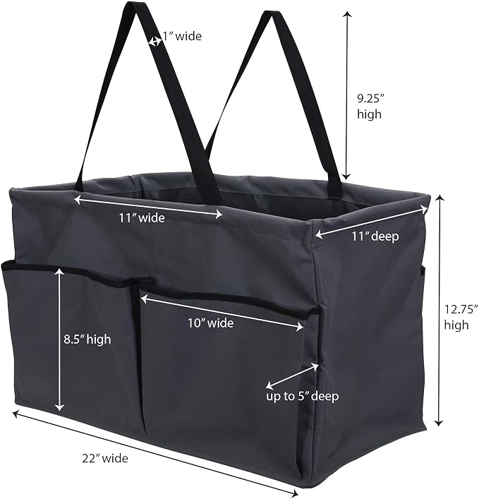 Household Essentials Krush Container All‑Purpose Utility Tote with Exterior Pockets, Gray