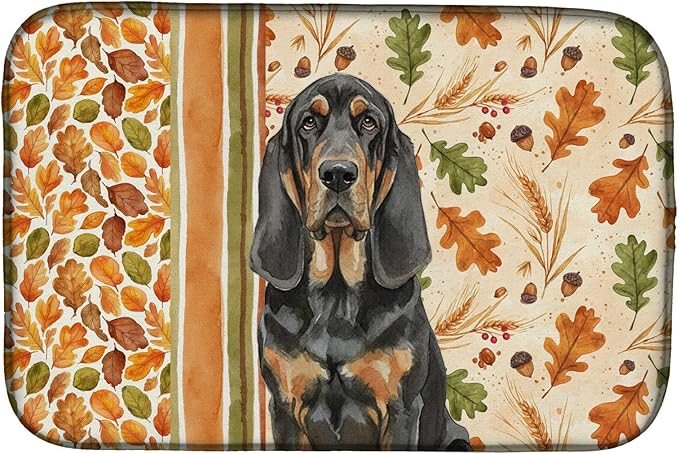Caroline's Treasures Black and Tan Bloodhound Heirloom Fall Dish Drying Mat Absorbent Dish Drying Mat Pad for Kitchen Counter Dish Drainer Mat for Countertop, 14 x 21", Multicolor