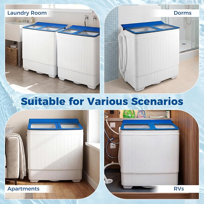 Giantex Portable Washing Machine, 26LBS Twin Tub Mini Compact Laundry Washer Spinner Combo with Drain Pump, 18Lbs Washer and 8Lbs Spinner for Apartments, RVs, Dorms, Blue+White