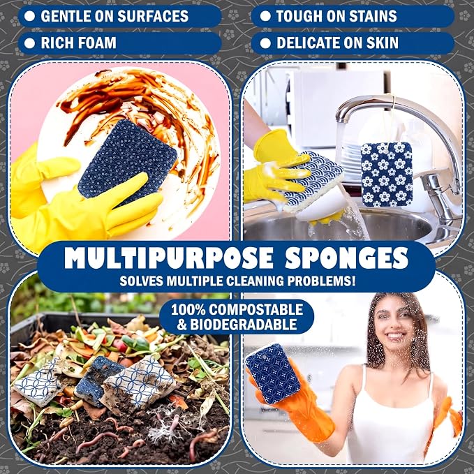 Hahafelt 36 Counts Compressed Cellulose Sponges Bulk Pop up Japanese Pattern Natural Kitchen Compostable Non Scratch Dish Sponges for Washing Dishes, Cleaning Countertop Sink