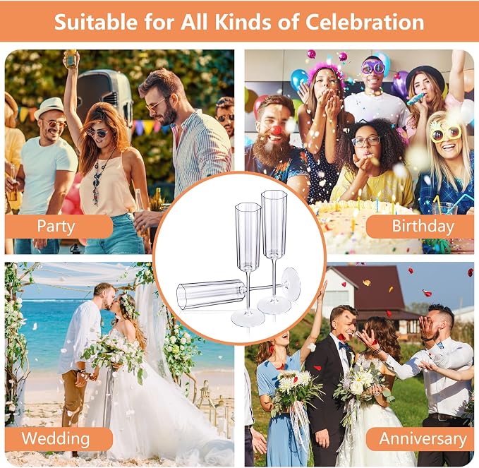 YOUBET 700PCS Gold Plastic Dinnerware Set - 36 Pack Clear Champagne Flutes Plastic - 200 Disposable Plates, 300 Heavy Duty Silverware, 100 Cups,100 Napkins for Wedding Party Graduation