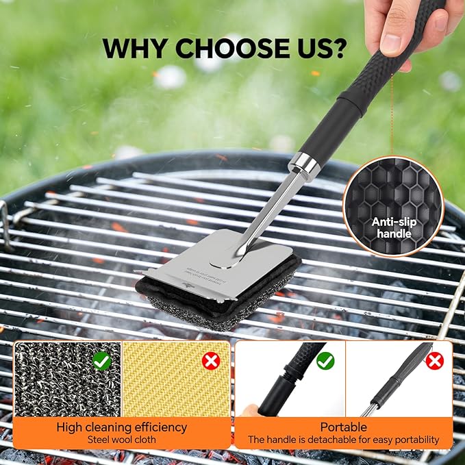 Grill Brush Bristle Free,with 5 BBQ Replacement Head, [Ultra Safe & Efficient] for Cast Iron, Stainless Steel Grates,Safe Grill Cleaner for Outdoor Grill,Great Gift for Men/Dad (Model-XD3000)
