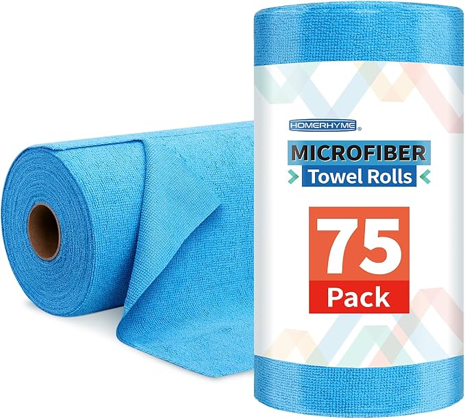 12 Pack 25''*15'' Microfiber Bathroom Hand Towels, with Microfiber Towel Roll, 75 Pack Tear Away Cleaning Towels, Reusable Microfiber Cleaning Cloths.