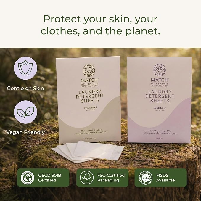Travel Laundry Detergent Sheets – 10 Pre-Measured Loads, Dissolves Completely – Plastic-Free, Biodegradable Formula – Machine-Ready, Compact, TSA Carry-On Friendly – Lavender