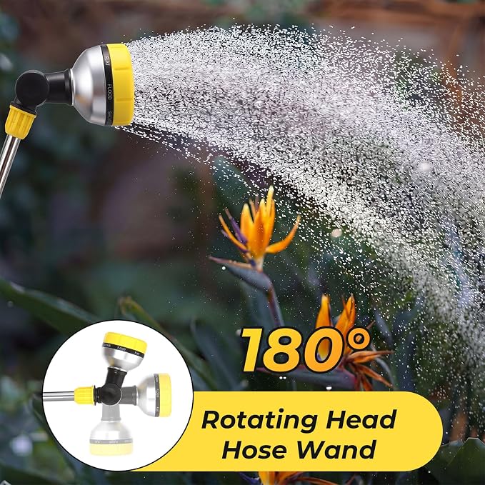 Hushee 2 Pcs Garden Watering Wand, 18.5 Inch Hose Watering Wand with 180° Rotating Head, Thumb Flow Control, 8 Spray Patterns, Garden Hose Nozzle Sprayer for Lawn, Plants, Car Wash