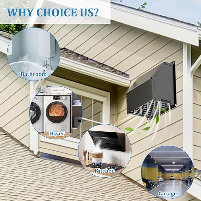 4 inch Dryer Vent Cover Outdoor,Wall Vent Cover for Dryer Outside with Rubber Cushioned Non Return Flap - Galvanized Steel Exhaust Vent Cover External Cap for Dryer Ducting/House/Range Hood/AC Black