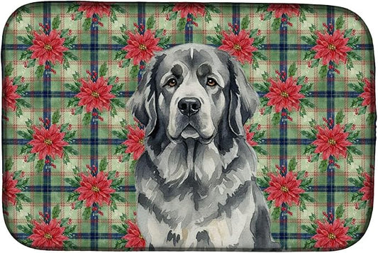 Caroline's Treasures Gray Newfoundland Christmas PoinsettIas Dish Drying Mat Absorbent Dish Drying Mat Pad for Kitchen Counter Dish Drainer Mat for Countertop, 14 x 21", Multicolor