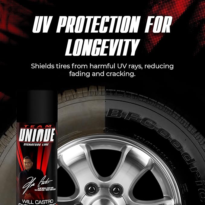 Team Unique Tire Shine Satin – 18.6 fl oz (Pack of 12) | Low-Gloss Satin Tire Shine Spray | UV Protection Against Cracking & Fading | Non-Greasy, Low-Sling Formula for Cars, Trucks & SUVs