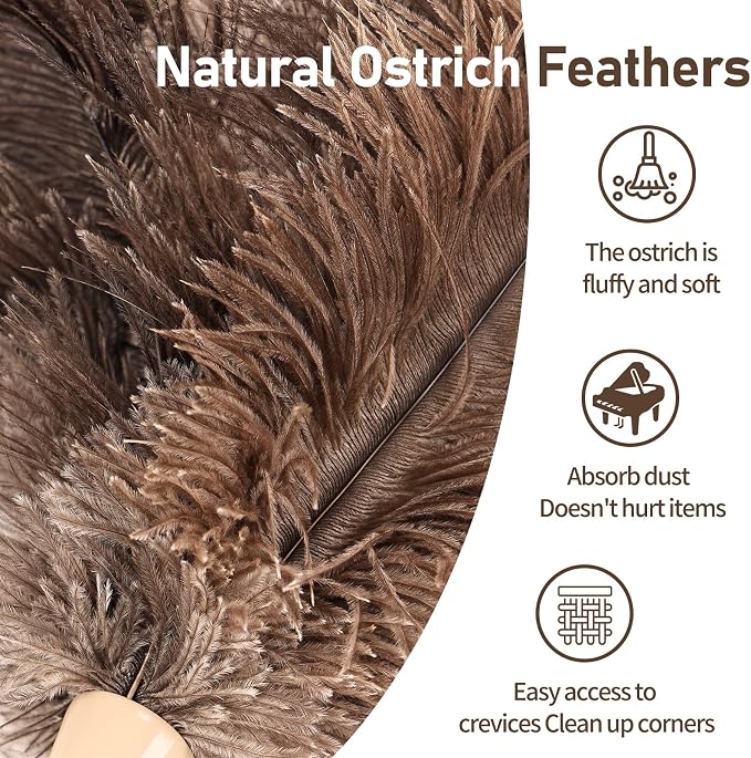 Ostrich Feather Duster 27-94Inch Retractable Fluffy Natural Detachable Ostrich Feather Duster Used for Household Cleaning and High-Altitude Cleaning (1PCS)