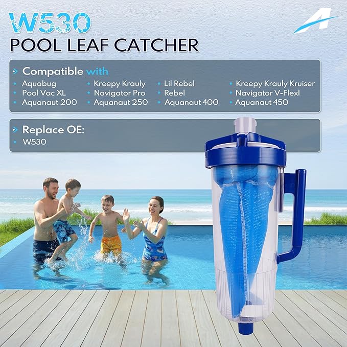 Large Capacity Pool Leaf Canister with Mesh Bag for 1.5" Hose, Compatible with Hayward W530, Pentair Navigator & Kreepy Krauly Cleaners