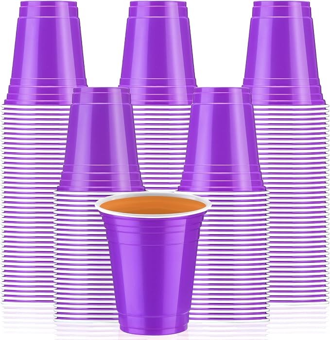 Sabary 100 Pack 12oz Plastic Cups Purple Graduation Heavy Duty Drinking Disposable Cups with Lines for Beverage Wedding Holiday Camping Barbecues Birthday Party Summer Outdoor Picnic