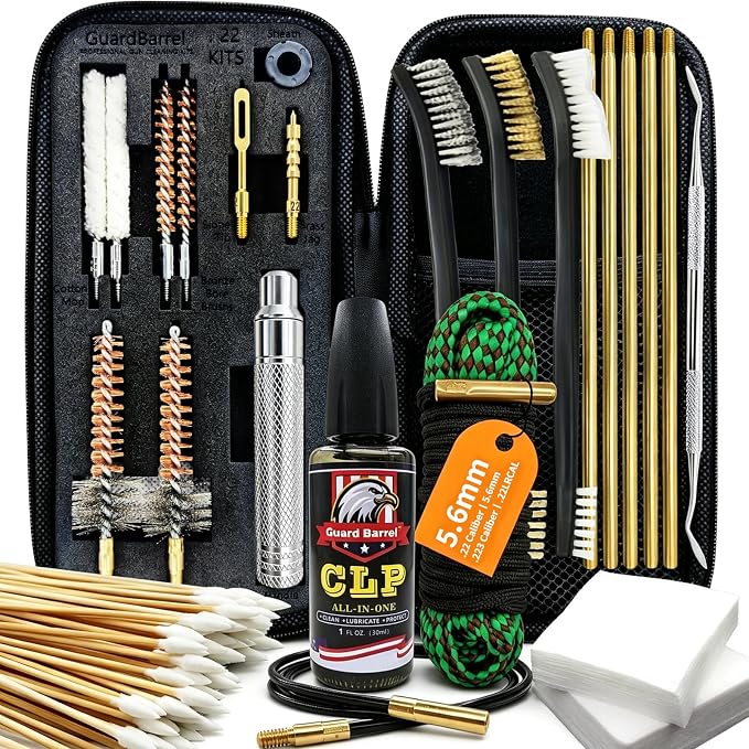 Gun Cleaning Kit for .22 .223Cal .22LR, 5.56 Cleaning kit with 30ml Gun Cleaning Oil, Gun Cleaning Snake, Cleaning Swabs, Bronze Bore Brush and Brass Jag Adapter with Portable Case