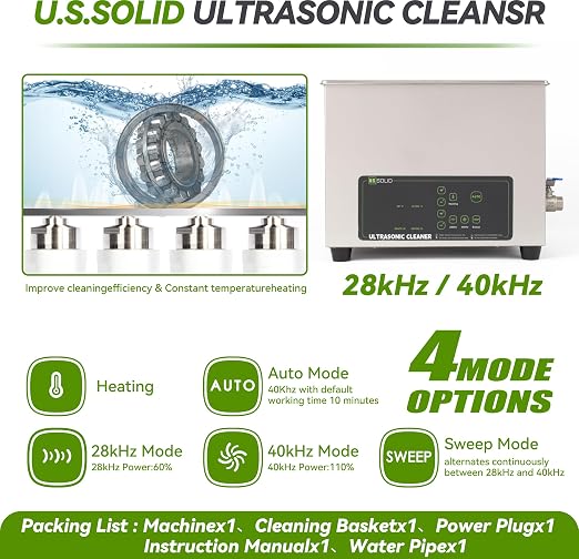 U.S. Solid 3L Ultrasonic Cleaner - 28/40kHz Dual-Frequency Digital Ultrasonic Cleaning Machine with Heater, Timer, and Degas Function