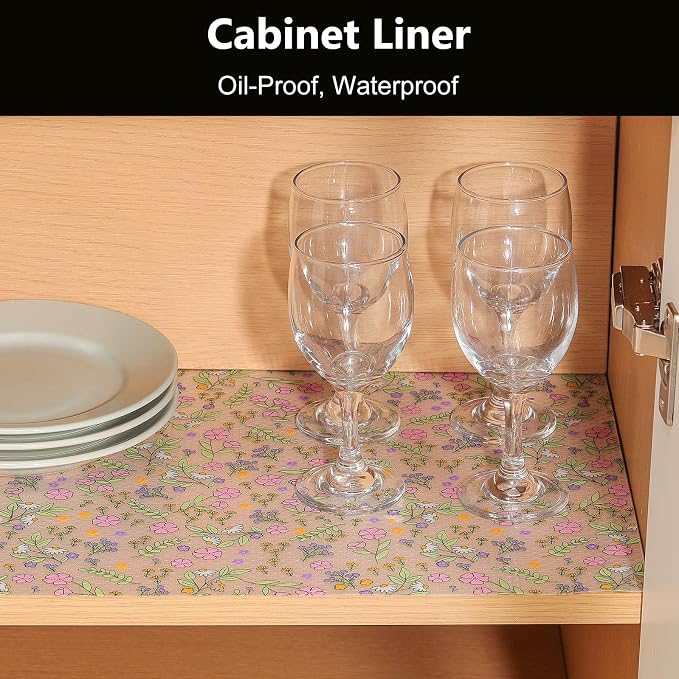 INNOLITES Shelf Liners for Kitchen Cabinets Non-Adhesive Drawer Liner with Floral, Waterproof Durable Easy to Clean, for Refrigerator, Shelves (Pink Purple Rose, 23.6" x 360")