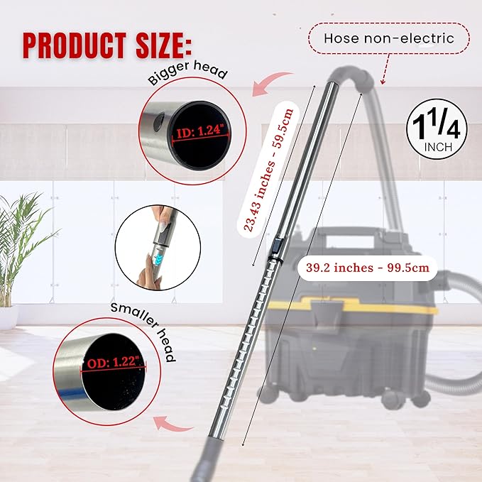 1.25 Inch Stainless Steel Vacuum Extension Wand Compatible with Vacuums using 1 1/4 Inch (1.25in) 32mm Accessories - 1 1/4 Vacuum Extension Tube for Shop Vac (Stainless Steel Extension Wand)