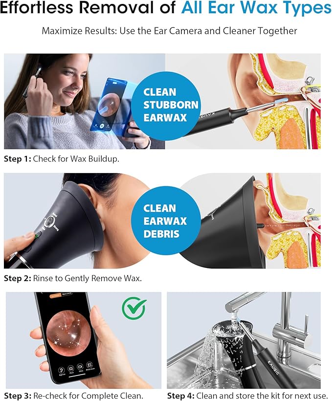 Ear Wax Removal Kit with Camera – Ear Cleaner Tool for Safe & Effective Ear Care – Includes Ear Camera for Visual Inspection & Gentle Ear Irrigation System – Complete Ear Cleaning Solution