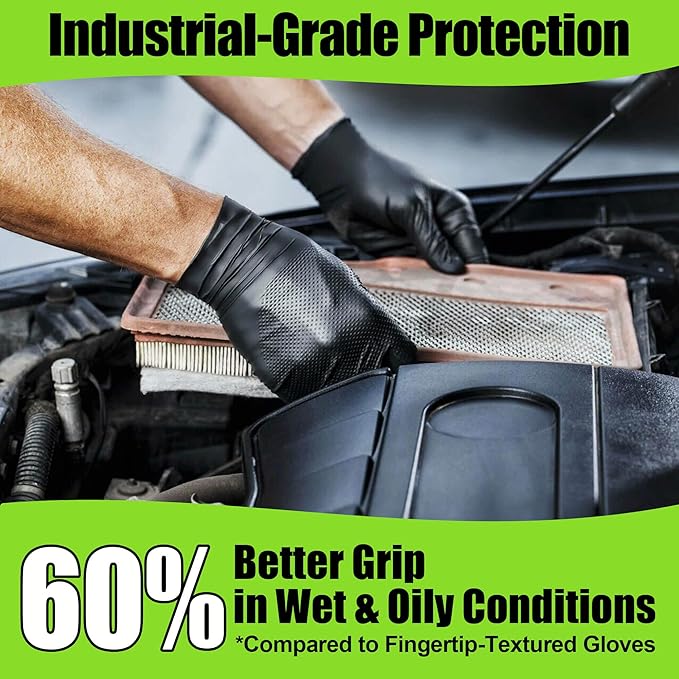 TREEGO 10 Mil Black Nitrile Gloves Bulk Case, 1000 Count Medium — Heavy Duty Diamond Grip, Latex Free Disposable Gloves for Automotive, Industrial, Warehouse & Shop Use