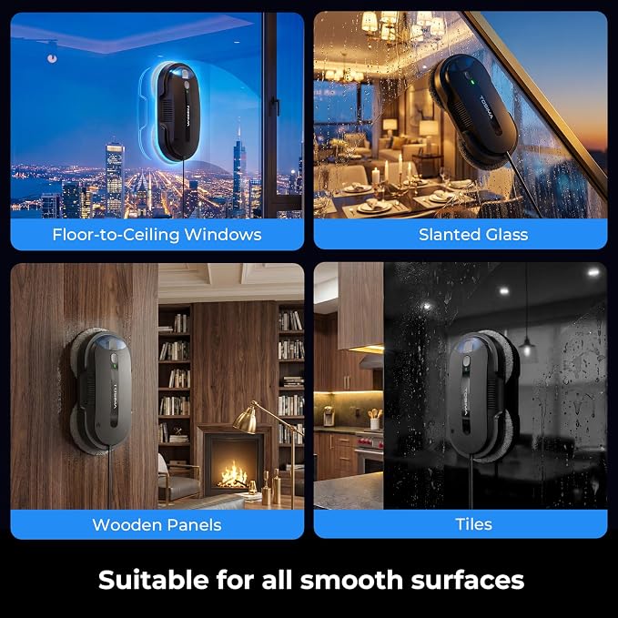 Tosima X1 Window Cleaning Robot, 6400Pa Max Adaptive Suction, Dual Auto-Spray Smart Window Cleaner with Smart Navigation, Remote Control and Triple Safety, Anti-Drop, for All Smooth Surfaces, Black