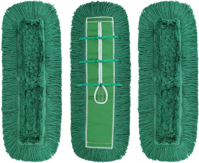 36 Inch Dust Mop Head: Replacement Medium Washable Commercial Mop Head Sweeper and Janitorial Replacement Green (Green - 36 Inch, 3 Pack)