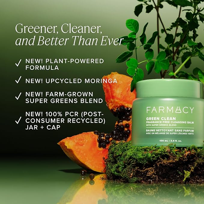Farmacy Sensitive Skin Makeup Remover Cleansing Balm - Green Clean Waterproof Makeup Remover Balm + Oil Cleanser for Face - Melts Make Up + SPF - Hydrates + Softens Skin - Fragrance-Free (30ml)