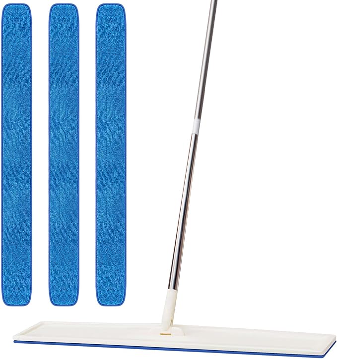3 Pcs Large 48 Inch Commercial Replacement Microfiber Pads Reusable Wrestling Wet Mop Refill Pads for Flat Mop Frames Wet and Dry Use (Blue)