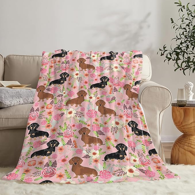 Tijuboni Dachshund Throw Blanket Dog Gifts for Girls Boys Women Men Kids Adults Soft Flannel Fleece Blanket for Couch Sofa Bed Home Decor 40"x50"