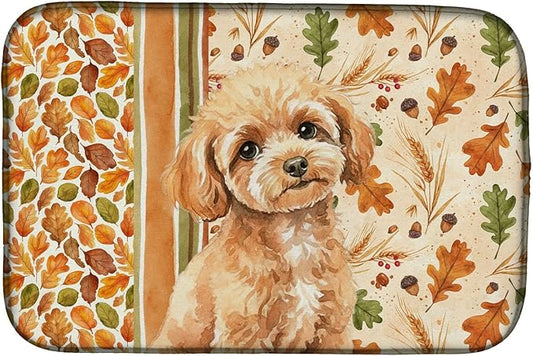 Caroline's Treasures Toy Apricot Poodle Heirloom Fall Dish Drying Mat Absorbent Dish Drying Mat Pad for Kitchen Counter Dish Drainer Mat for Countertop, 14 x 21", Multicolor
